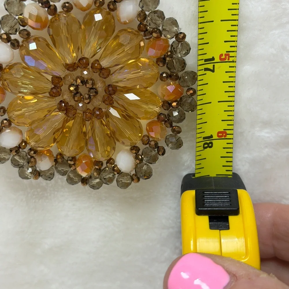 Amber Glass‎ Bead Sunburst Pendant Necklace Bronze Tone Long Boho Statement